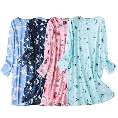 Cute Women Night Gown Chemise Cartoon Print Sleepwear Sleep Shirt Dress Pyjamas $10.98