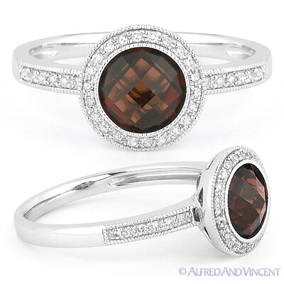 #ad 1.80ct Round Cut Garnet Diamond Pave Engagement Ring 14k White Gold Halo Setting