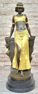 #ad Signed Egyptian Princess Genuine Genuine Bronze Figurine Statue Sculpture Decor