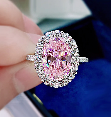 #ad Huge Bubblegum Pink Oval Shape 5.23CT Sapphire amp; Diamonds Halo Engagement Ring