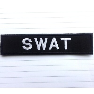 #ad SWAT TAB TACTICAL SPECIAL POLICEMAN BADGE MILITARY EMBROIDERED HOOK PATCH BLACK