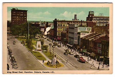 #ad King Street East Hamilton Ontario Canada Old Class Cars Aerial View Postcard