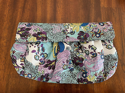 #ad ALDO Fabric Floral Blue Purple Snap Clutch Purse