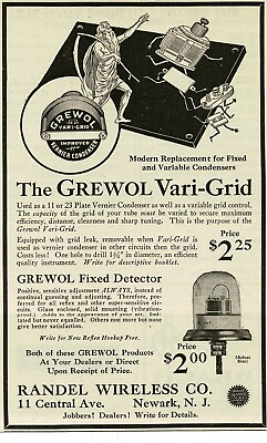#ad 1924 Randel Grewol Vari Grid Vernier Condenser Radio Part Vintage Print Ad