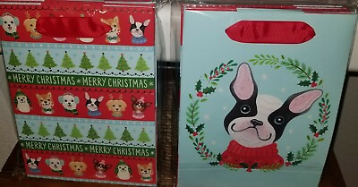 LOT 8 PCS PAPYRUS CHRISTMAS TOTE GIFTS BAGS DOGS PUGS FRENCHIE GIFT WRAPPING NWT