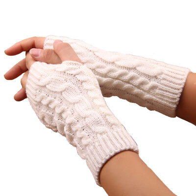 #ad Women Men Twist Crochet Gloves Short Arm Fingerless Warm Sleeve Knitted Material