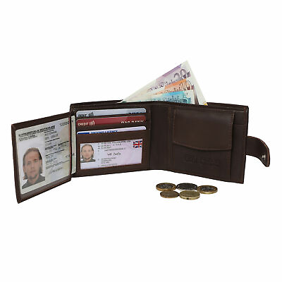 Gents Brown RFID Wallets Real Leather Coin Pocket ID Cardholder Wallet Purse 895 GBP 7.99