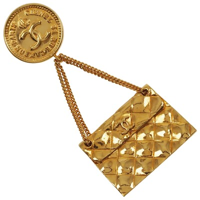 #ad CHANEL COCO Mark Brooch Matelasse bag motif vintage Plated Gold 18.3g Women