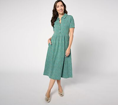 #ad Denim amp; Co. Women#x27;s Petite Dress 2XP Pet Favorite Jersey Collared Green A635996
