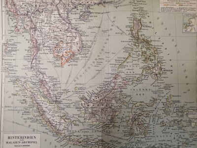 #ad 1890 Malay Archipelago Indonesia Papua New MAP Vintage ORIGINAL 11.5 x 9quot; C15 8