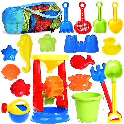 #ad Beach Toys 19 Piece Sand Toys Set Kids Sandbox Toys Includes Water Wheel Bea...