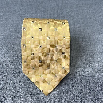 #ad Michael Kors Tie Mens Necktie Silk Yellow Hint of Gray
