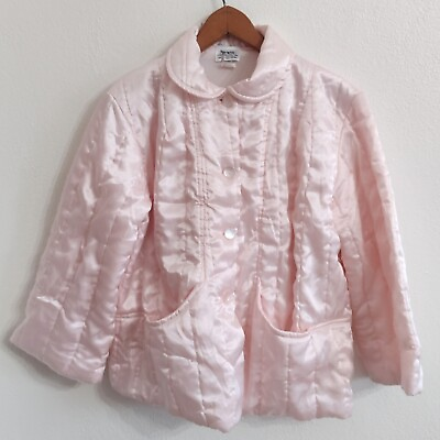 #ad Vintage Nanette Undies Co Light Pink Quilted Bed Jacket Coat Lined Size Small
