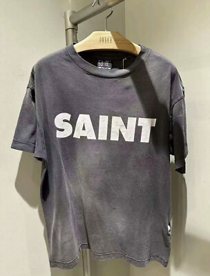 #ad Saint Michael SNT Cracked Logo Print Mens Womens Short Sleeve Cotton T Shirt