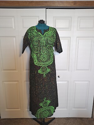 Adire Tie and Dye Women#x27;s Summer Danshiki Long Gown Size L Kampala dress $38.00