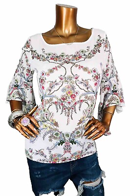 #ad Soho NYamp;C M Top Floral Summer Soft Easy Wear Casual Blouse Sheer 3 4 Bell Sleeve