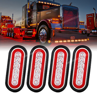 #ad 4Pcs LED Strip Trailer Truck DRL 6quot; Oval Stop Turn Signal Brake Tail Lights Bar