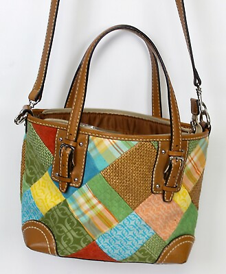 #ad Fossil Patchwork Purse Handbag Shoulder Bag Cross body Multi Color Straw Beige