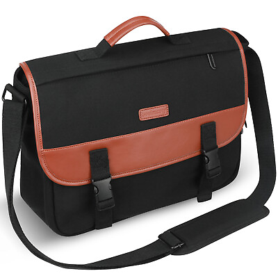 #ad #ad 13 14 Inch Laptop Briefcase Fashion Canvas Splicing Leather Shoulder Bag