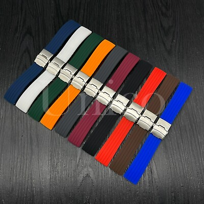#ad 20 MM Color Silicone Rubber Watch Band Strap Deployment Clasp Fits For Rolex