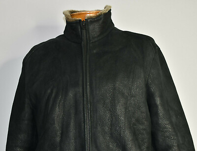 #ad Marc New York Size M Shearling Black Winter Coat Full Zip Warm Lamb Leather Fur