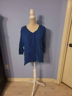#ad Life Style Size 2x Blouse Womens Blue Vneck