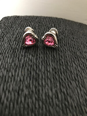 #ad Silver Tone Pink Heart Shaped Faceted Stud Cufflinks Love