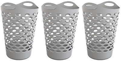 #ad 2 Bushel Flexible Plastic Round Laundry Hampers Silver 3 Pack