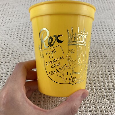 #ad Vintage Rex King of Carnival New Orleans Yellow Plastic Cup Mardi Gras
