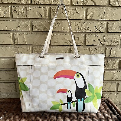 #ad Kate Spade Cream Beige Toucan Leather Diaper Baby Bag Tote Limited Edition Large