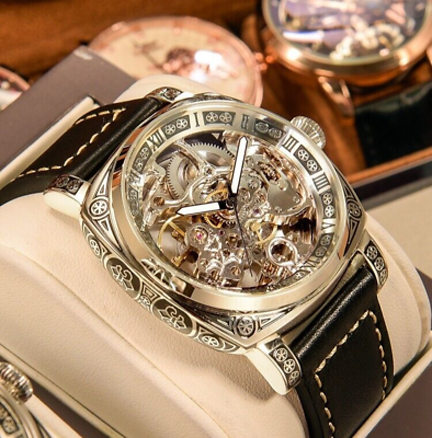 #ad 2023 New Mens Automatic Mechanical WristWatch Silver Dial Luxury Leather Watch