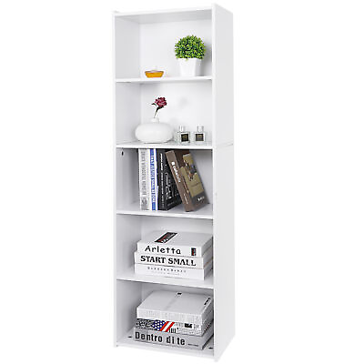 #ad 5 Tier Reversible Open Shelf Bookcase Narrow Bookcase Bookshelf Storage White