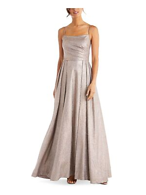 #ad MORGAN amp; CO Womens Gold Pleated Glitter Gown Square Neck Prom Dress Juniors 11