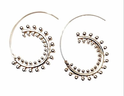 #ad Bohemian Hoop Earrings Circles Tribal Earrings Spiral Earrings Silver toned