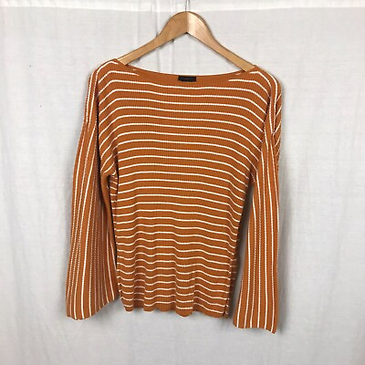 #ad Ann Taylor Women#x27;s Striped Knit Bell Sleeve Shirt 100% Cotton Size Large