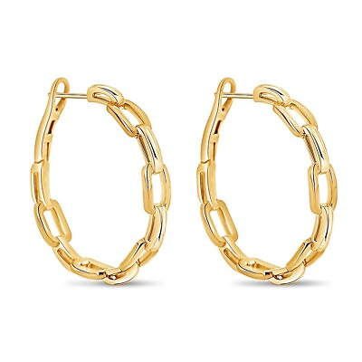 #ad Jewelry Sterling Silver Gold Plated 30mm Paperclip Spring Clasp Hoop Earings