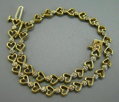 #ad 5Ct Round Cut Diamond Heart Chain Link Tennis 7quot; Bracelet 14k Yellow Gold Plated