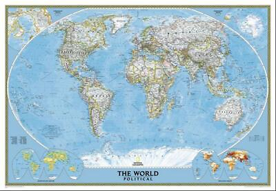 #ad National Geographic Poster Size World Wall Map Blue Ocean Style