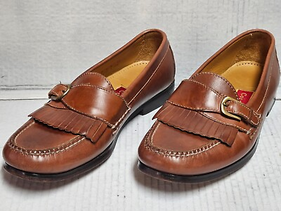 #ad Cole Haan Loafers 8 D Light Brown Tan Leather Shoes Mens Strap Buckle Kiltie