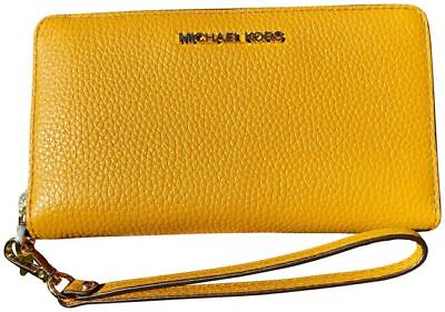 #ad Michael Kors Jet Set Travel Phone Case Wallet Wristlet Marigold Leather $198 FS