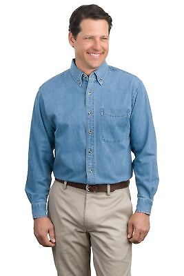 #ad Port Authority Mens Long Sleeve Button Down Denim Shirt With Pocket S600