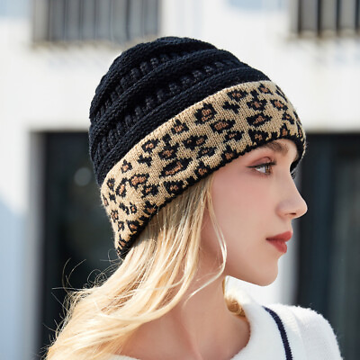 #ad New Unisex Fashion Warm Winter Cap Hat Beanie Leopard Hat Knit Watch Cap Gift