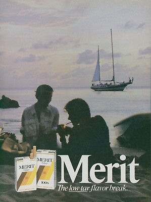 #ad 1986 Merit Cigarettes Sailboat Boat Sunset Dusk Clouds Vintage Print Ad SI12