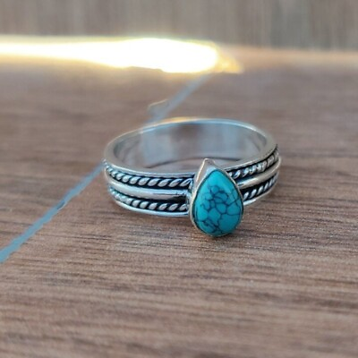 #ad Sterling Silver 925 Blue Turquoise Handmade Women Jewelry Ring