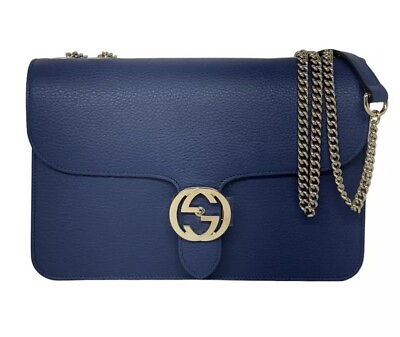 #ad Gucci New Large GG Interlocking Caspian Blue Leather Crossbody Shoulder Bag