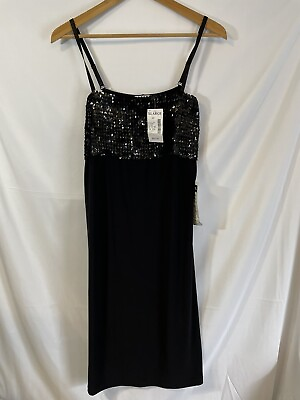 #ad Fashion Bug Sequined Beaded Black Evening Cocktail Dress size XL