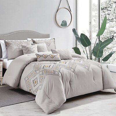 #ad Home 7 Piece King Cal King Luxury Comforter Set w Shams Cushions Brona.