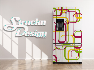 #ad Abstract Stretch Square Pattern White Fridge Freezer Wrap Side Door Vinyl Decal