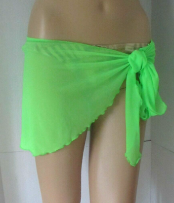 #ad MINI NEON GREEN MESH BEACH COVER UP WRAP PAREO SARONG SKIRT 12#x27; MADE IN USA