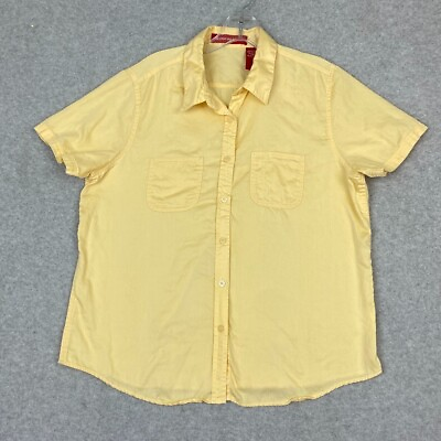#ad Gloria Vanderbilt Top Womens L Yellow Short Sleeve Button Front 100% Cotton